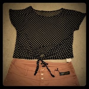 Black and white polka dot see-through top